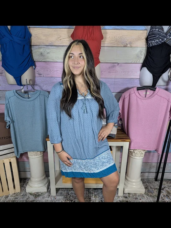 Light Blue Floral Peasant Tunic - Picture 2 of 2